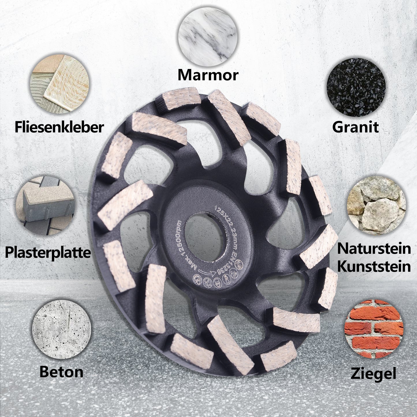 Nucraft Meule diamantée abrasive professionnelle 125 mm x 22,23 mm