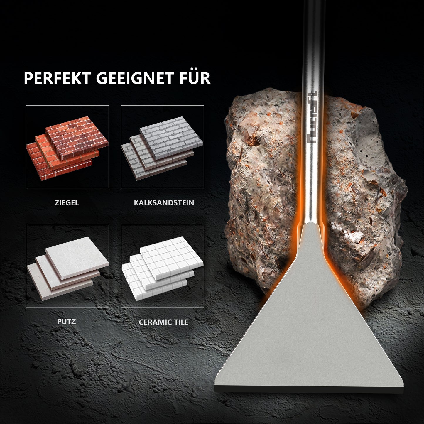 Nucraft SDS-Max Breitmeißel, Spatmeißel 150*380 MM, Meißel in Industrie-Qualität, Extra Breit