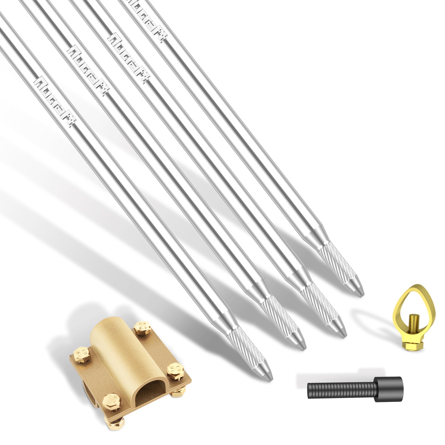 Nucraft Tiefenerder V4A Edelstahl Erder Erdung Staberder Blitzableiter Ø20mm umfassen Messing kreuzverbinder, mit Klemme