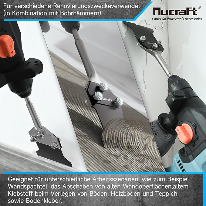 Nucraft Spachtelmeißel SET SDS-Plus 250x100mm Meißel inklusive Ersatzklinge und Schrauben