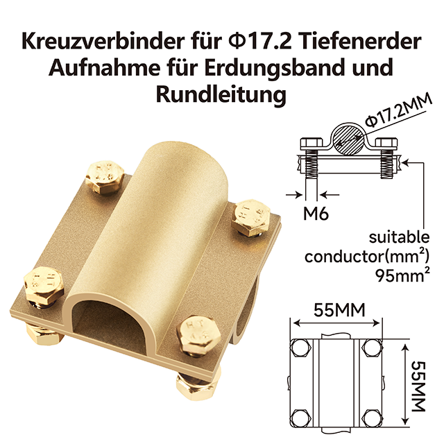 Nucraft Ø17.2mm Messing kreuzverbinder für Blitzschutz Klemme Geeignet 95mm²