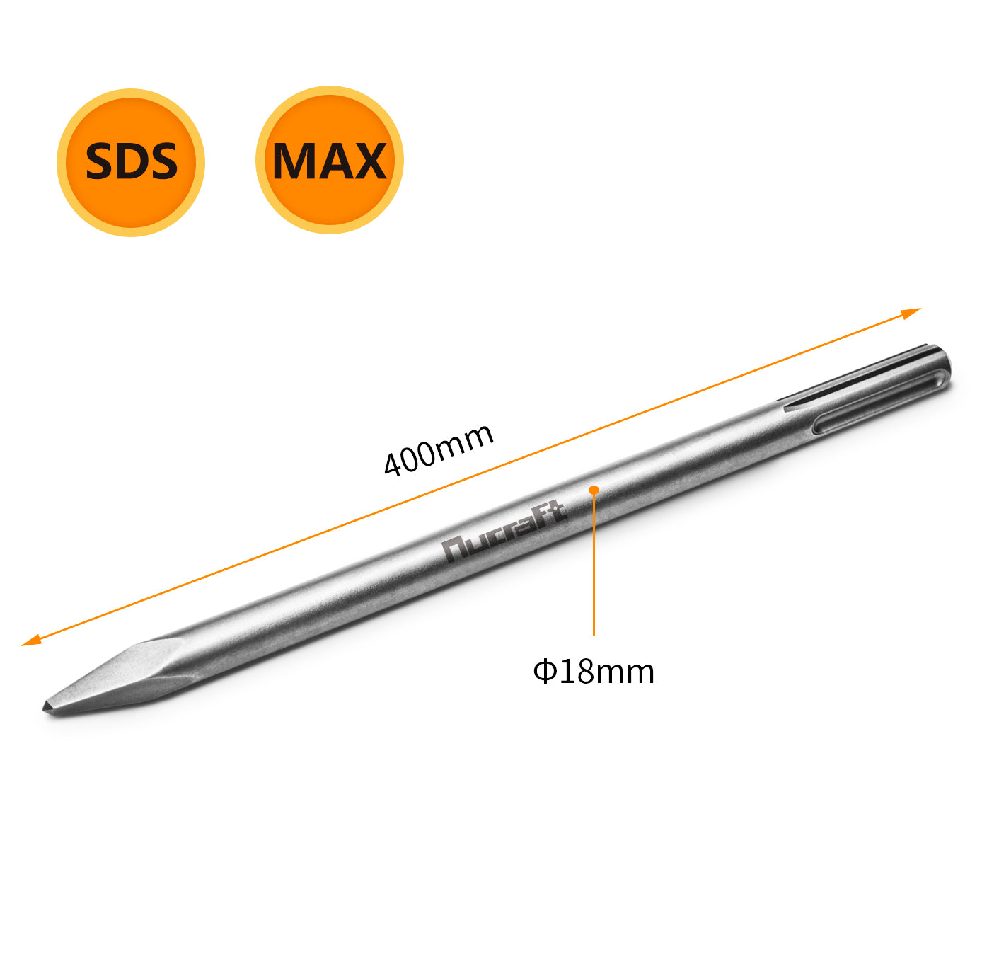 Nucraft SDS-Max Meißel Set, Spitzmeißel Flachmeißel 2 Teilig, 40cm, universell einsetzbar, Aus supergehärtetem Stahl