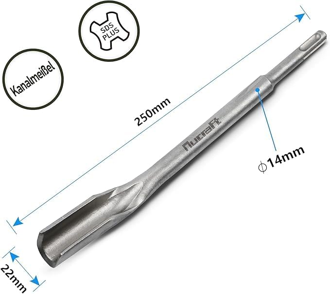 Nucraft SDS-PLUS Kanalmeißel Hohlmeißel 22x250mm, Aus supergehärtetem Stahl