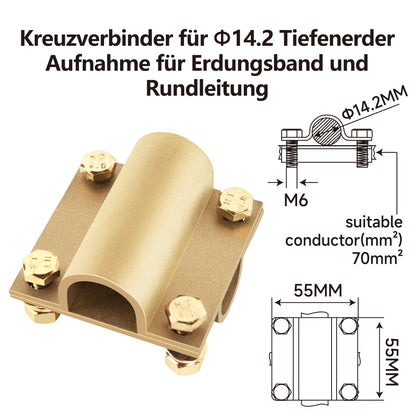 Nucraft Ø14.2mm Messing kreuzverbinder für Blitzschutz Klemme Geeignet70mm²