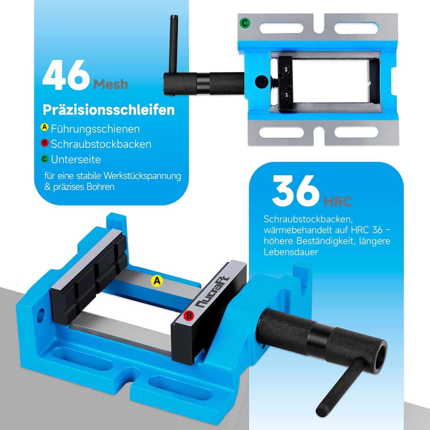 Nucraft Vertikaler und horizontaler Bohrmaschinen-Schraubsmit Backenbreite 100 mm, und mit Verstellfunktion, die maximale Öffnungsweite beträgt 95 mm