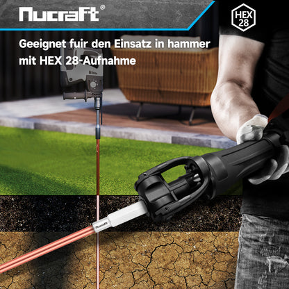 Nucraft HEX28 Ø13,5mm Erdnageleintreiber 22x260mm zum Einstecken von Tiefenerder Erder Erdung Staberder–Jack Hammer Picket Pfosten Driver Treiber