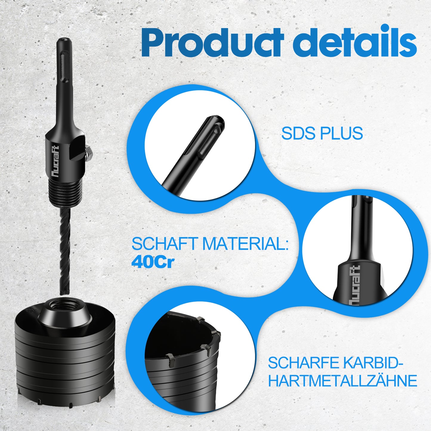 Nucraft SDS Plus Hohlbohrer Ø68mm/82mm kreisförmiger Hohlbohrer Lochsägen