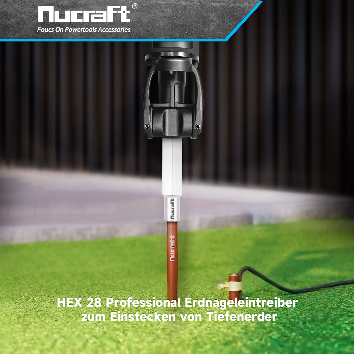 Nucraft HEX28 Ø13,5mm Erdnageleintreiber 22x260mm zum Einstecken von Tiefenerder Erder Erdung Staberder–Jack Hammer Picket Pfosten Driver Treiber