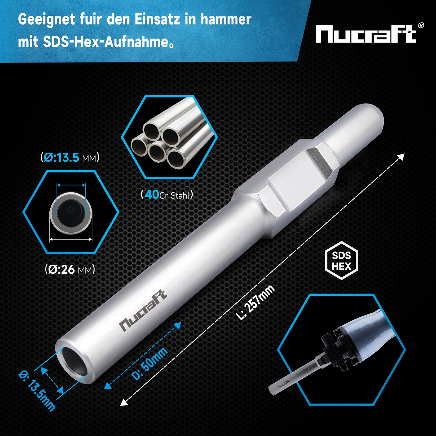 Nucraft SDS-HEX Einschlagwerkzeug Tiefenerder Erdnageleintreiber Ø 13.5/16.5/20.5 mm