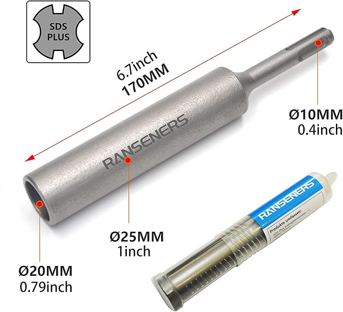 RANSENERS SDS-PLUS Professional Erdnageleintreiber zum Einstecken von Tiefenerder, 170 x Ø 25 mm, Innen Ø 20 mm