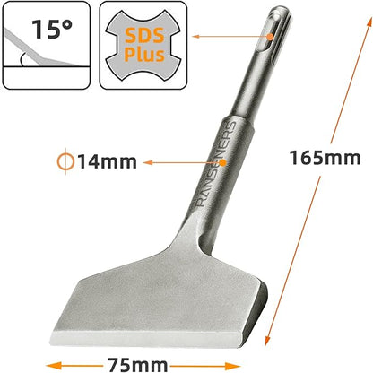 RANSENERS SDS-plus Fliesenmeißel Spatmeißel 2er Set, 165 x 75mm, mit 15° Arbeitswinkel, zum Fliesen und Fliesenkleber entfernen für Bohrhammer