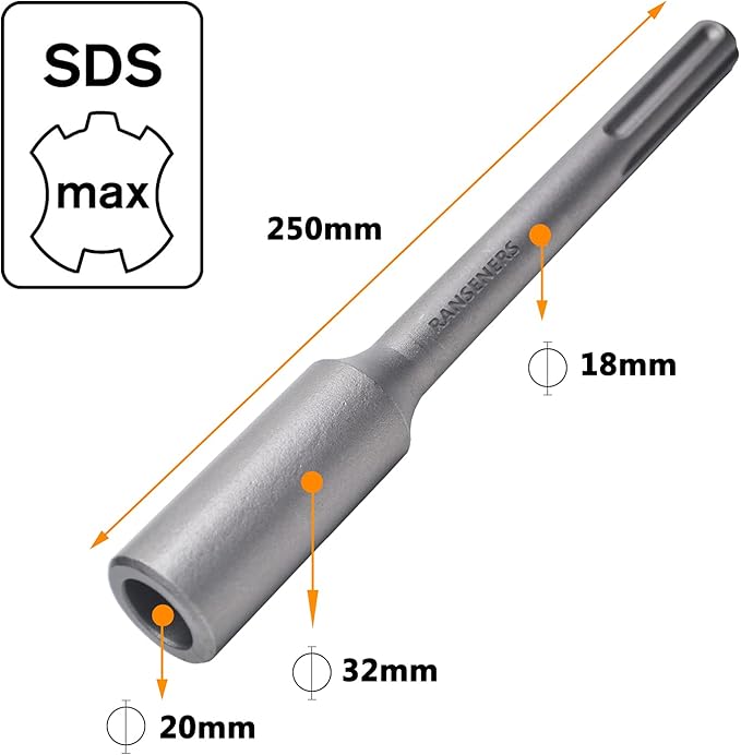 RANSENERS Professional Erdnageleintreiber SDS-Max zum Einstecken von Tiefenerder, 250 x Ø 32 mm, Innen Ø 20 mm