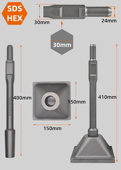 RANSENERS SDS-Hex Jack Hammer Stampfer Verdichter, Anti Schock Stampferplatte, Werkzeug zum Verdichten von Beton, auch für Demolition Hammer Breaker (410 x 150 x 150mm)