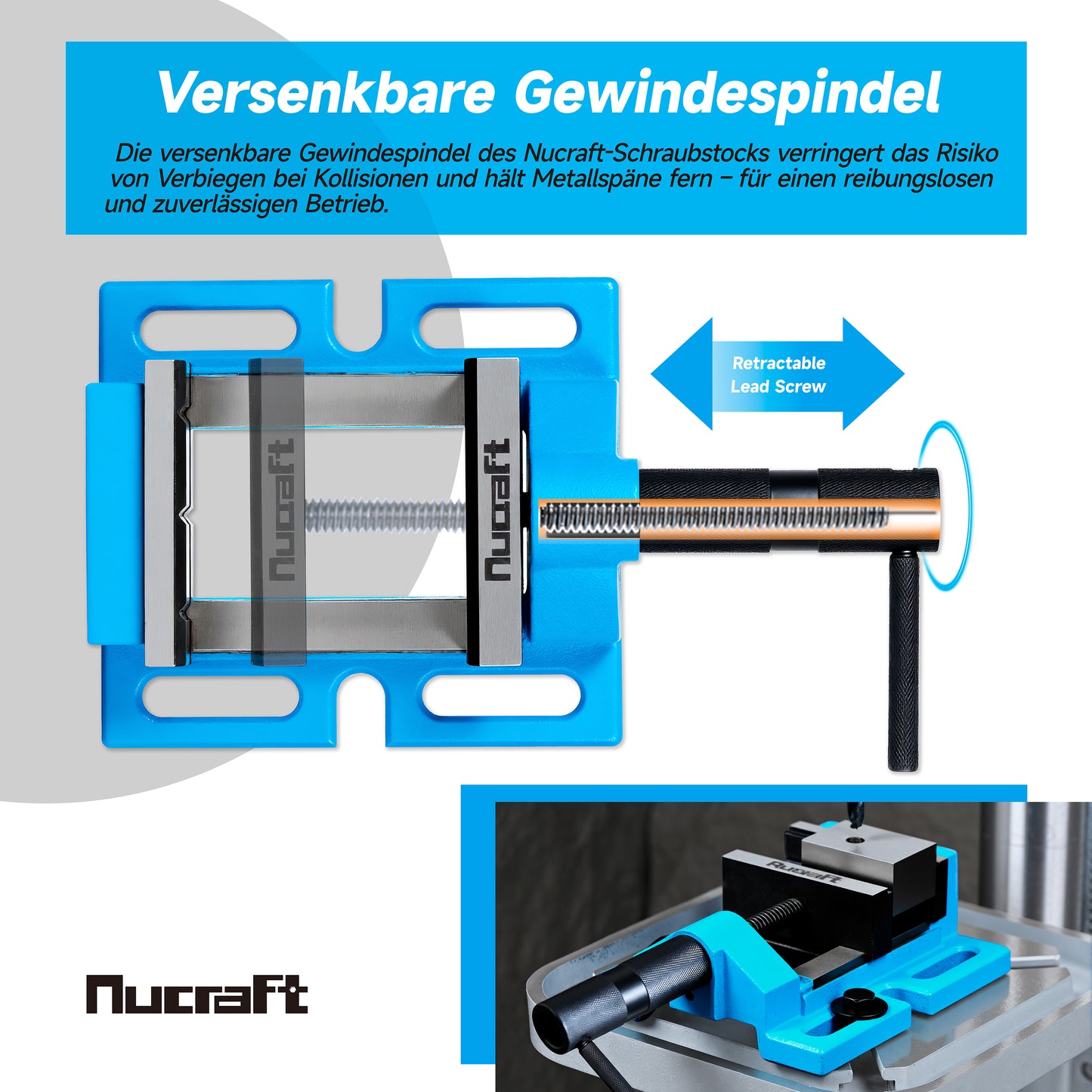 Nucraft Bohrmaschinen-Schraubstock mit Backenbreite 85 mm, und mit Verstellfunktion, die maximale Öffnungsweite beträgt 65 mm
