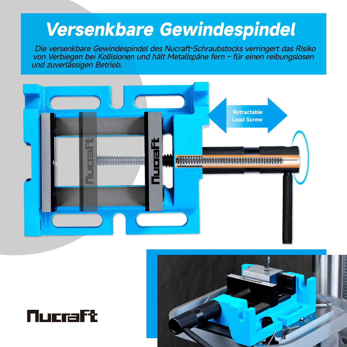 Nucraft Vertikaler und horizontaler Bohrmaschinen-Schraubsmit Backenbreite 100 mm, und mit Verstellfunktion, die maximale Öffnungsweite beträgt 95 mm