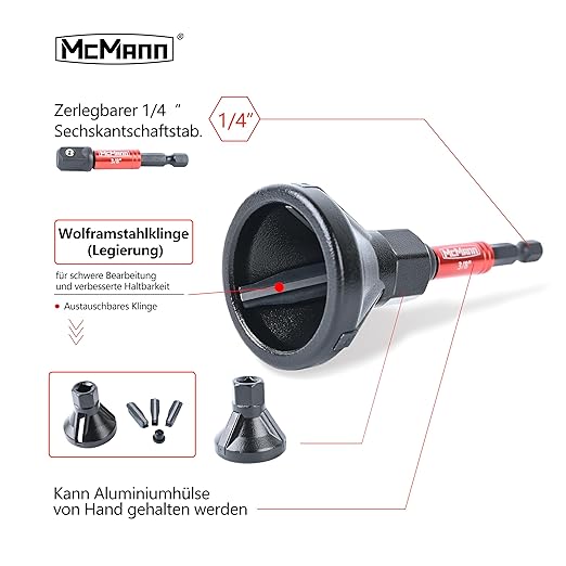 MCMANN Außenentgratwerkzeug mit Sechskantstiel Metall-Kantenschleifer 6-33 mm Schraubenrohr Außenchamfer für Schrauben