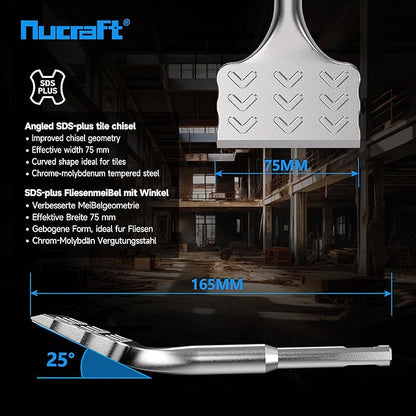 Nucraft SDS-Plus Fliesenmeißel 10°/25° Schabermeißel zum Entfernen von Keramik & Fliesen