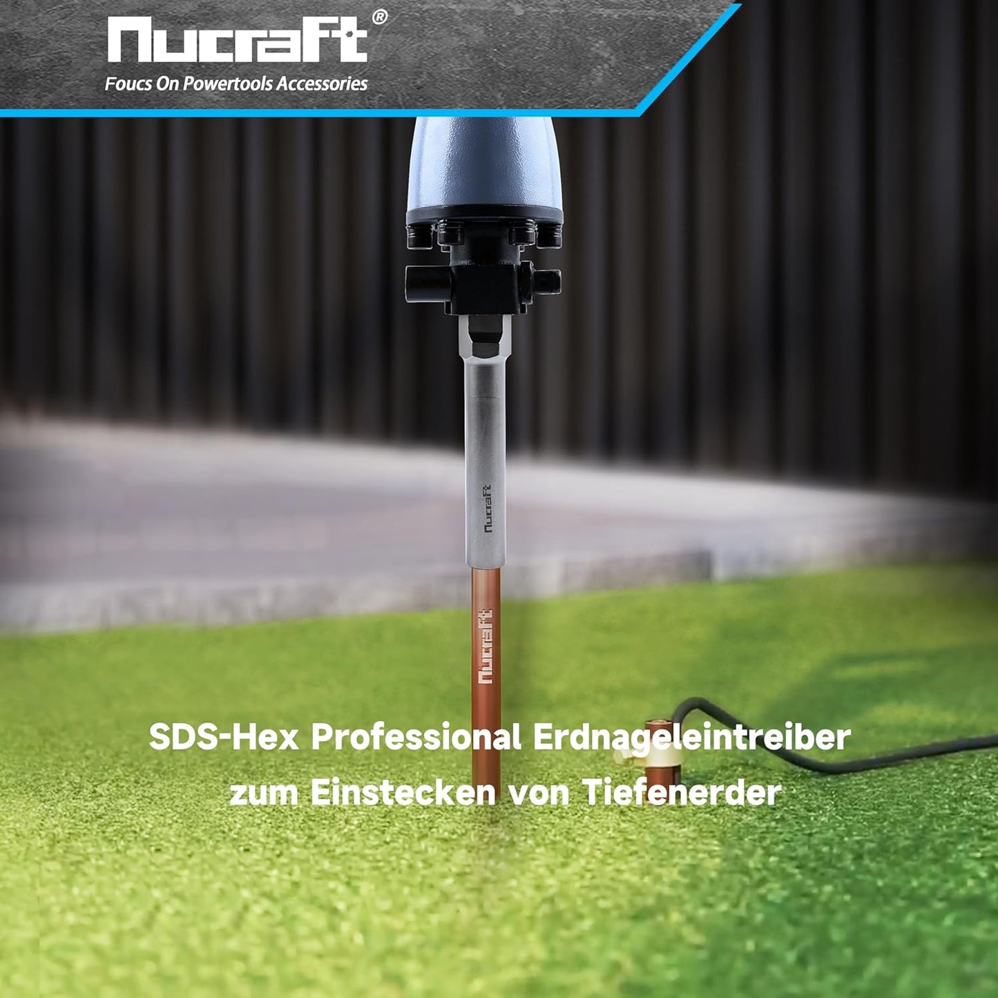 Nucraft SDS-HEX Professional Erdnageleintreiber zum Einstecken von Tiefenerder Erder Erdung Staberder, L:257 mm, Innen Ø13.5mmØ16.5mmØ20.5mm