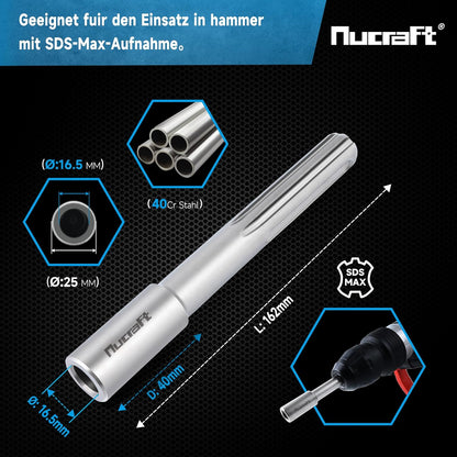 Nucraft SDS-MAX Professional Erdnageleintreiber zum Einstecken von Tiefenerder Erder Erdung Staberder, L:162mm, Innen Ø13.5mm,Ø16.5mm,Ø20.5mm