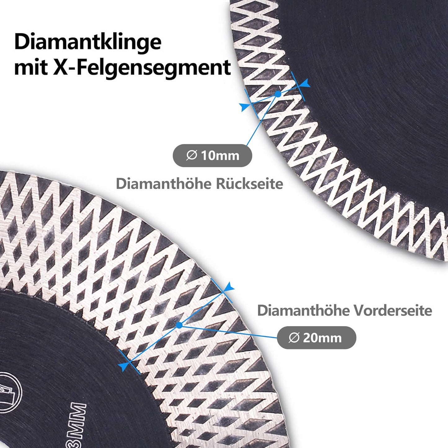 Nucraft Premium Diamant Trennscheibe 115/125mm für Fliese und Feinsteinzeug 115/125 mm x 20/10 x 22,23 mm extra dünn Fliesenscheibe