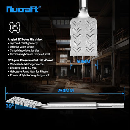 Nucraft SDS-Plus Fliesenmeißel 10°/25° Schabermeißel zum Entfernen von Keramik & Fliesen