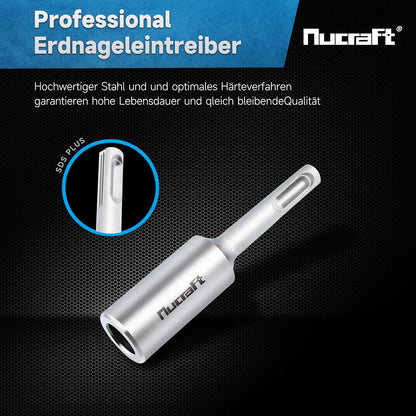 Nucraft SDS-PLUS Professional Erdnageleintreiber zum Einstecken von Tiefenerder Erder Erdung Staberder, L:100 mm, Innen Ø13.5mm, Ø16.5mm,Ø20.5mm