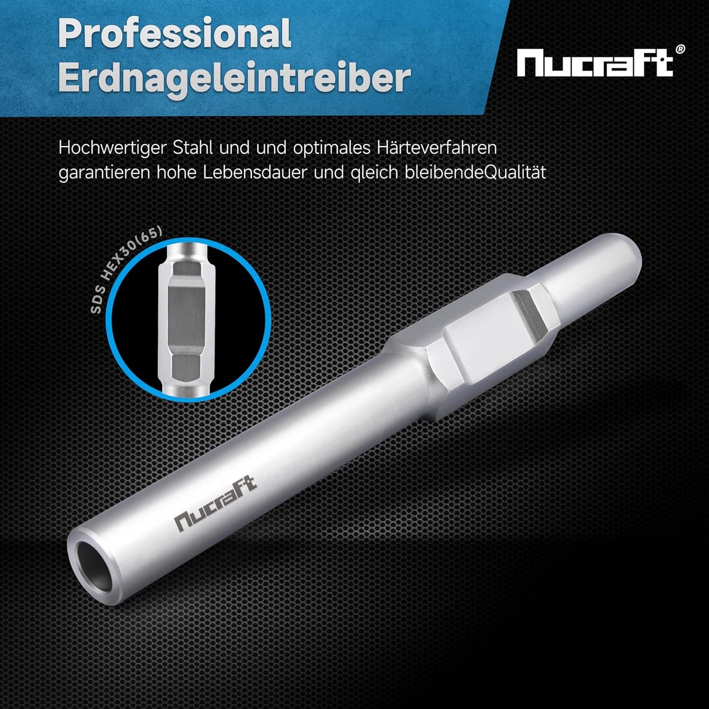 Nucraft SDS-HEX Professional Erdnageleintreiber zum Einstecken von Tiefenerder Erder Erdung Staberder, L:257 mm, Innen Ø13.5mmØ16.5mmØ20.5mm