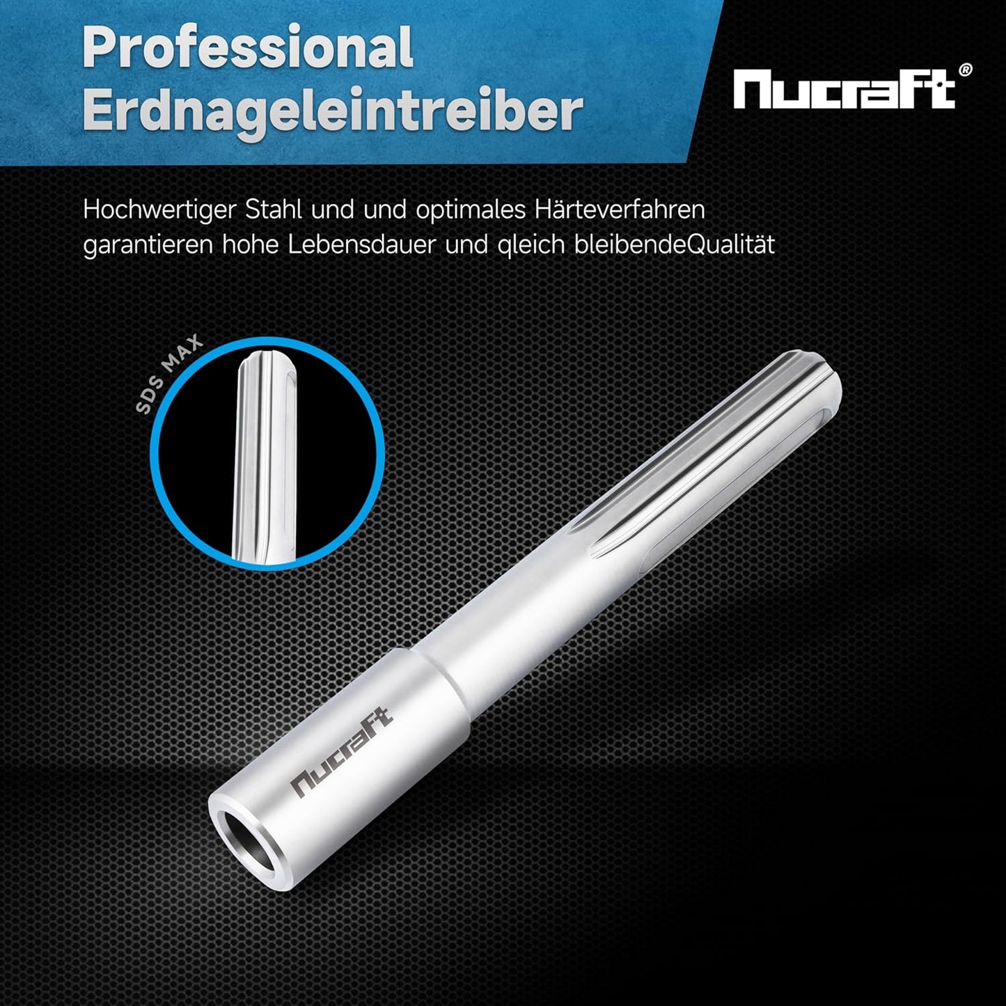 Nucraft SDS-MAX Professional Erdnageleintreiber zum Einstecken von Tiefenerder Erder Erdung Staberder, L:162mm, Innen Ø13.5mm,Ø16.5mm,Ø20.5mm