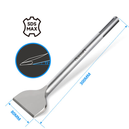 Nucraft SDS-Max Fliesenmeißel 300x80mm 15° Abgewinkelt Supergeh. Stahl, für das Effiziente Entfernen von Fliesen, Beton und Kleberesten