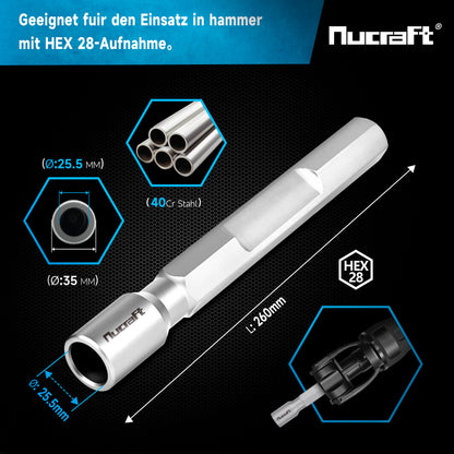 Nucraft HEX28 Ø13,5mm Erdnageleintreiber 22x260mm zum Einstecken von Tiefenerder Erder Erdung Staberder–Jack Hammer Picket Pfosten Driver Treiber