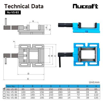 Nucraft Bohrmaschinen-Schraubstock mit Backenbreite 85 mm, und mit Verstellfunktion, die maximale Öffnungsweite beträgt 65 mm