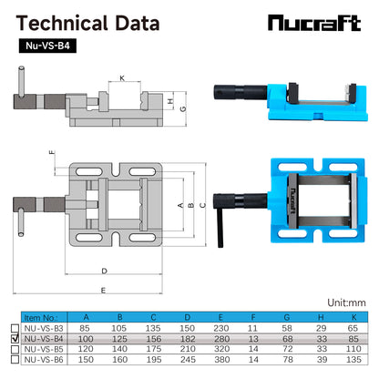 Nucraft Bohrmaschinen-Schraubstock mit Backenbreite 85 mm, und mit Verstellfunktion, die maximale Öffnungsweite beträgt 65 mm