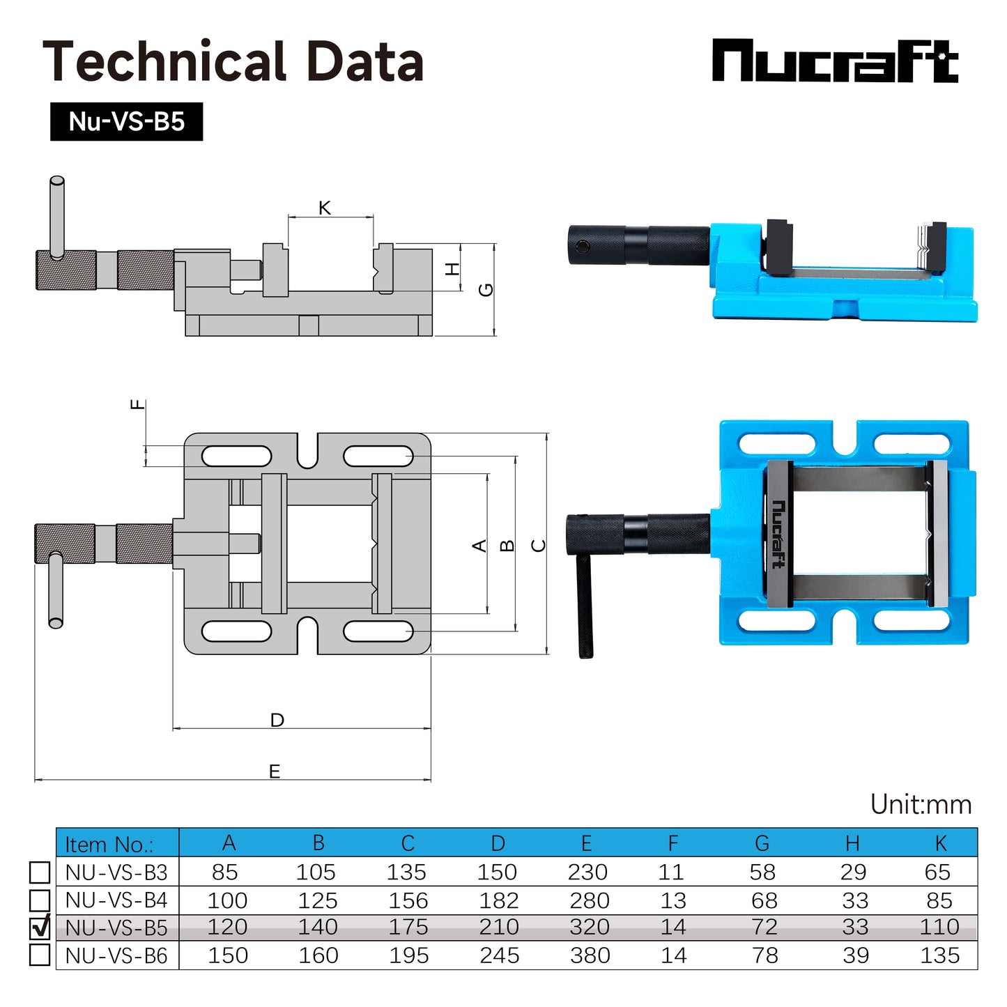 Nucraft Bohrmaschinen-Schraubstock mit Backenbreite 85 mm, und mit Verstellfunktion, die maximale Öffnungsweite beträgt 65 mm