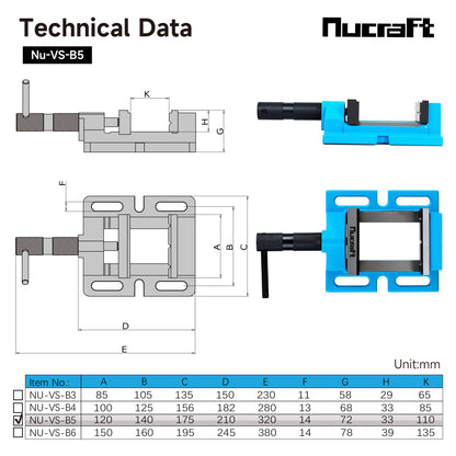 Nucraft Bohrmaschinen-Schraubstock mit Backenbreite 85 mm, und mit Verstellfunktion, die maximale Öffnungsweite beträgt 65 mm
