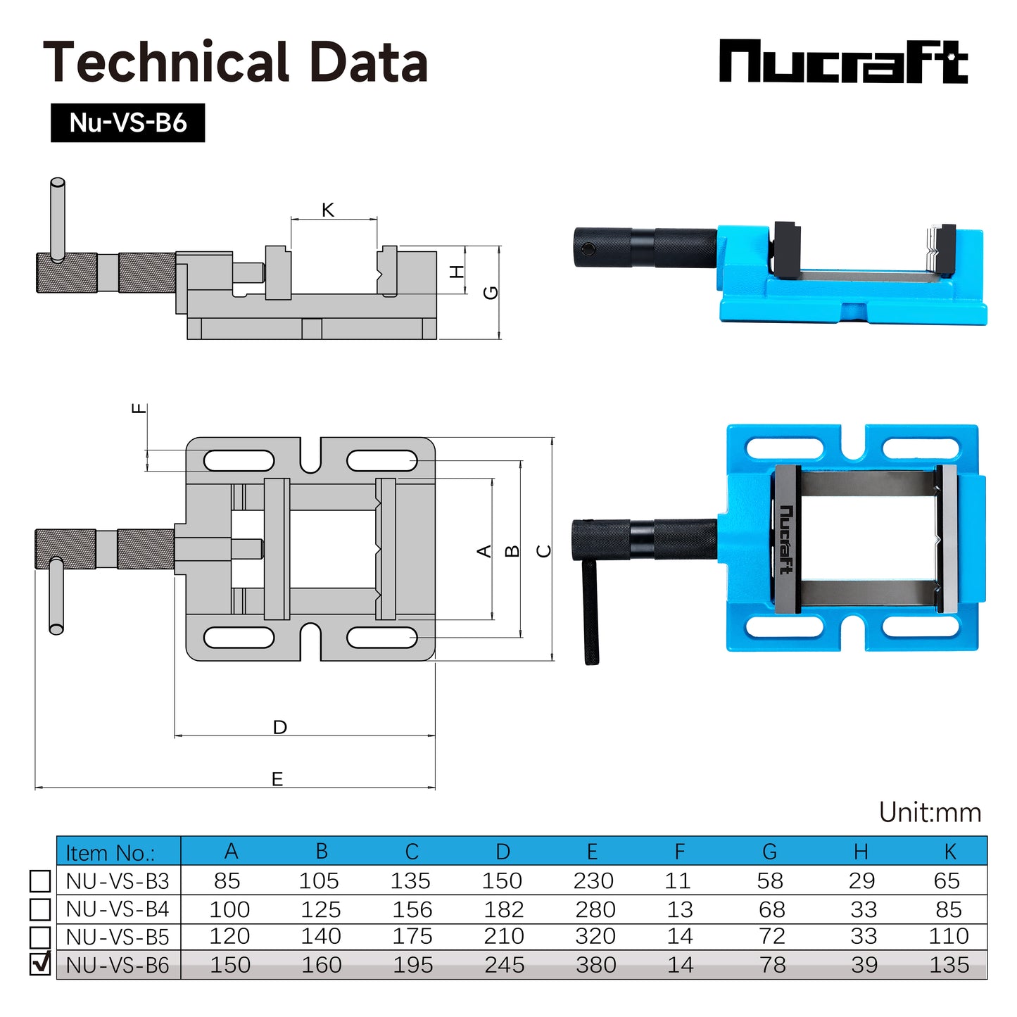 Nucraft Bohrmaschinen-Schraubstock mit Backenbreite 85 mm, und mit Verstellfunktion, die maximale Öffnungsweite beträgt 65 mm