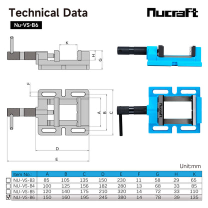 Nucraft Bohrmaschinen-Schraubstock mit Backenbreite 85 mm, und mit Verstellfunktion, die maximale Öffnungsweite beträgt 65 mm