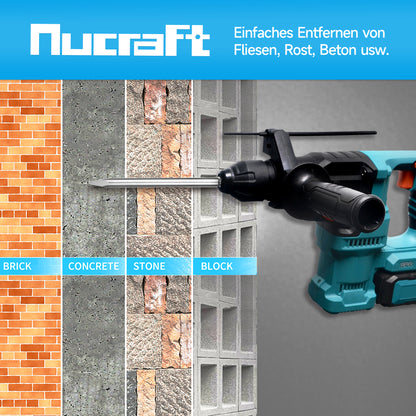 Nucraft SDS Plus Bohrersatz 4-teiliges Stahlwerkzeugset für Breitmeißel, Flachmeißel, Spitzmeißel und Hohlmeißel