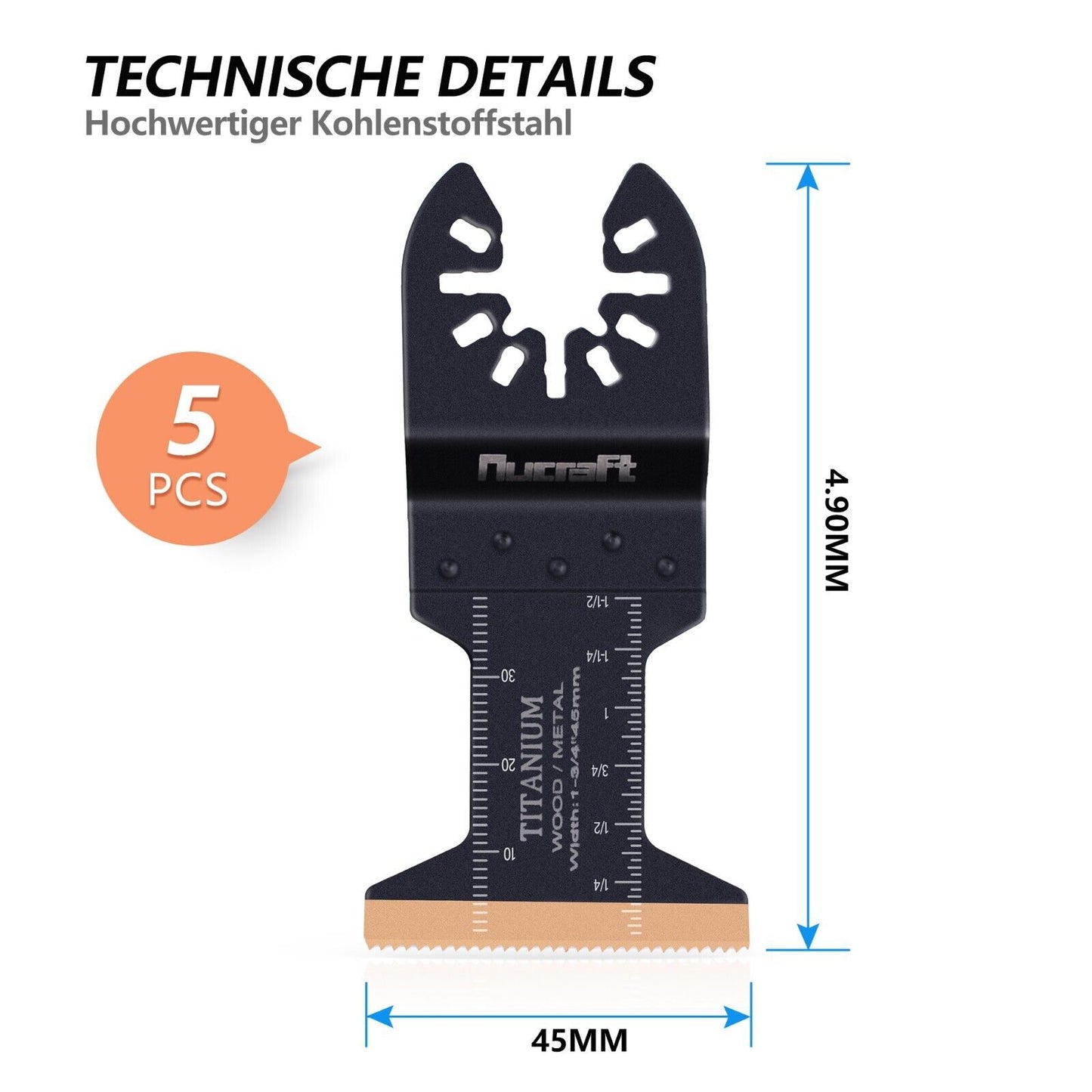 5 tlg Titanium Multitool Sägeblätter Kit Zubehör Oszillierwerkzeug Oszillierende