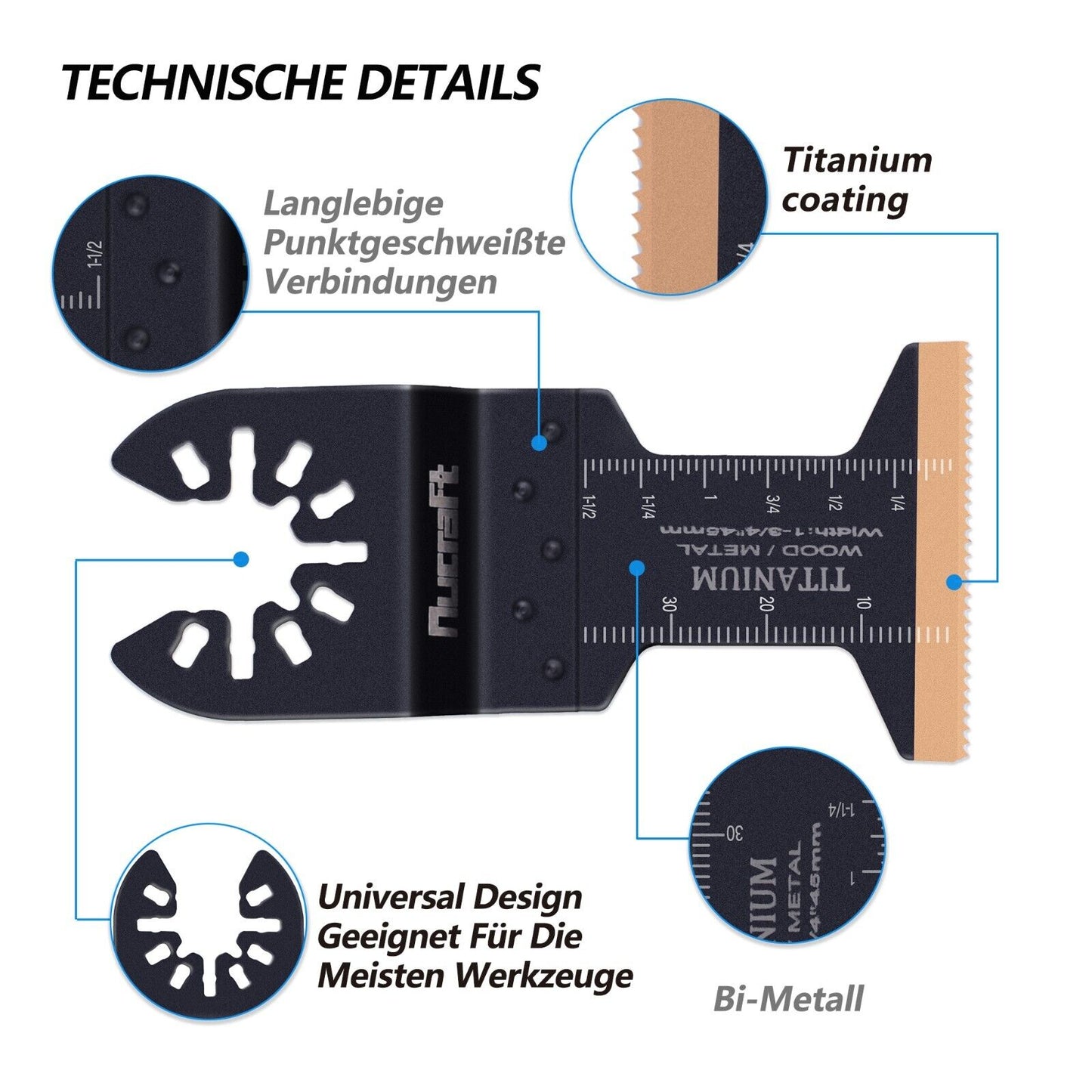 5 tlg Titanium Multitool Sägeblätter Kit Zubehör Oszillierwerkzeug Oszillierende